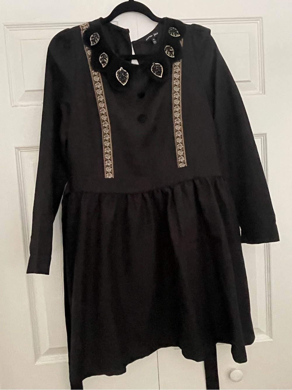 Sister Jane Black Mini Dress with Embroidered Trim